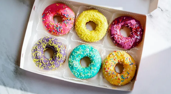 Image of a box of doughnuts, used in a market research survey template.