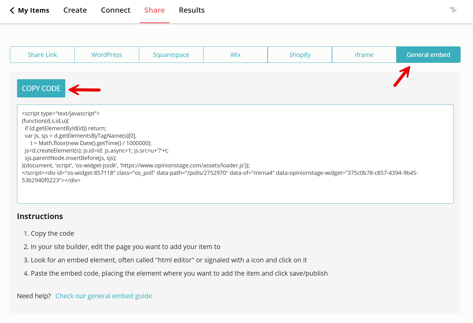 Image showing how you can share your quiz that you created with the Opinion Stage quiz maker.