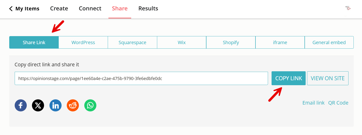 Image showing how you can share your HubSpot quiz in an email using the Opinion Stage quiz maker.