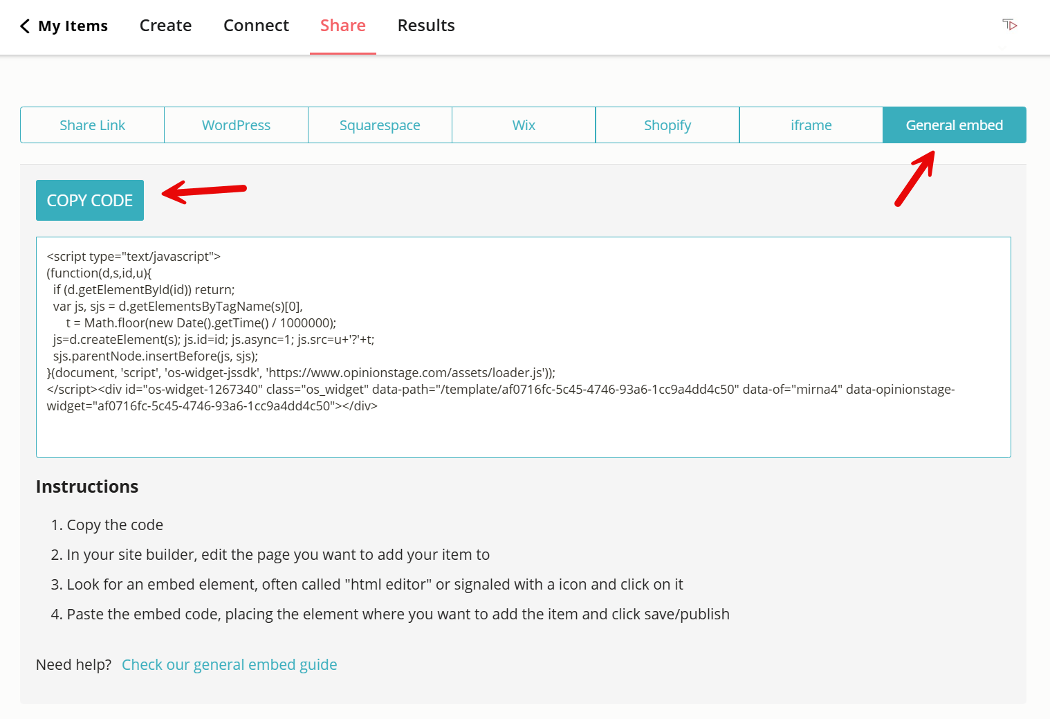 Image showing how you can create a Weebly Poll using the Opinion Stage poll maker.