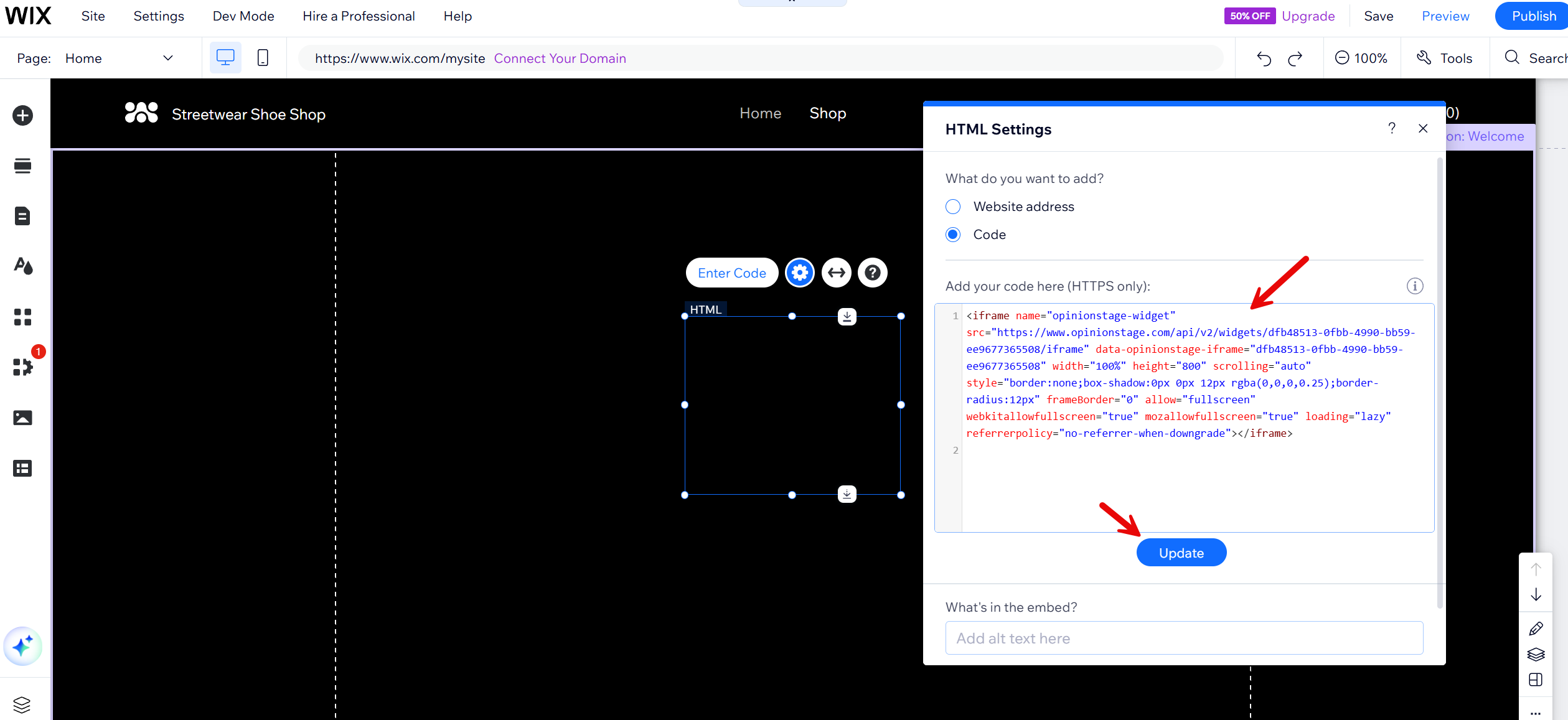 Image showing how you can add a poll to your Wix site with the Opinion Stage poll maker.